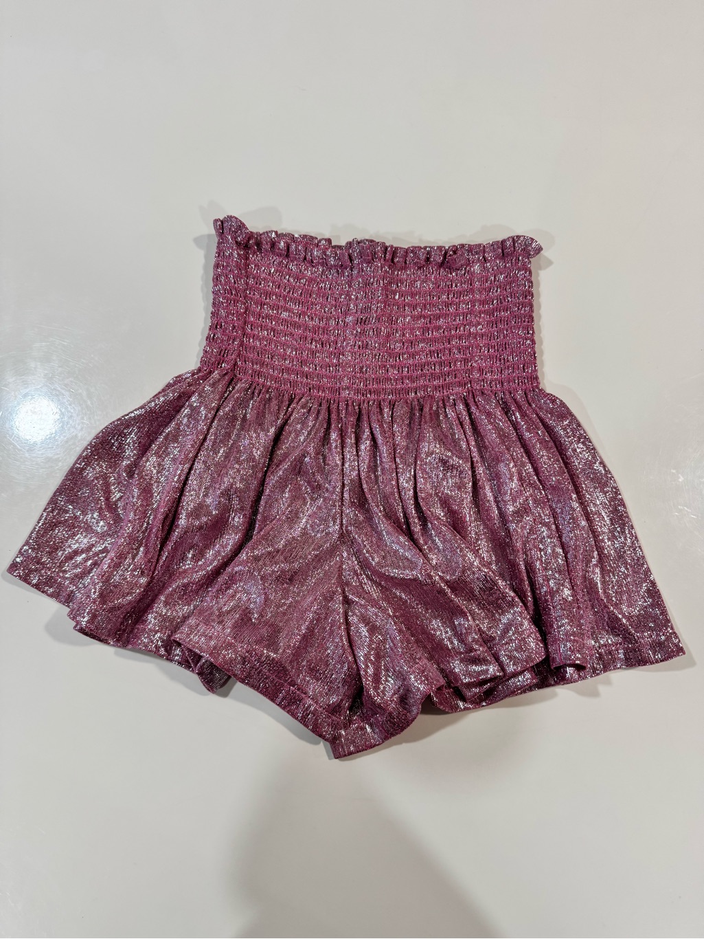Queen Of Sparkles Shimmery Mauve Pink Smocked Waist Shorts